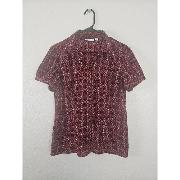 Croft&Barrow Maroon Button Down Shirt Geometric Pattern Casual - Picture 1 of 6